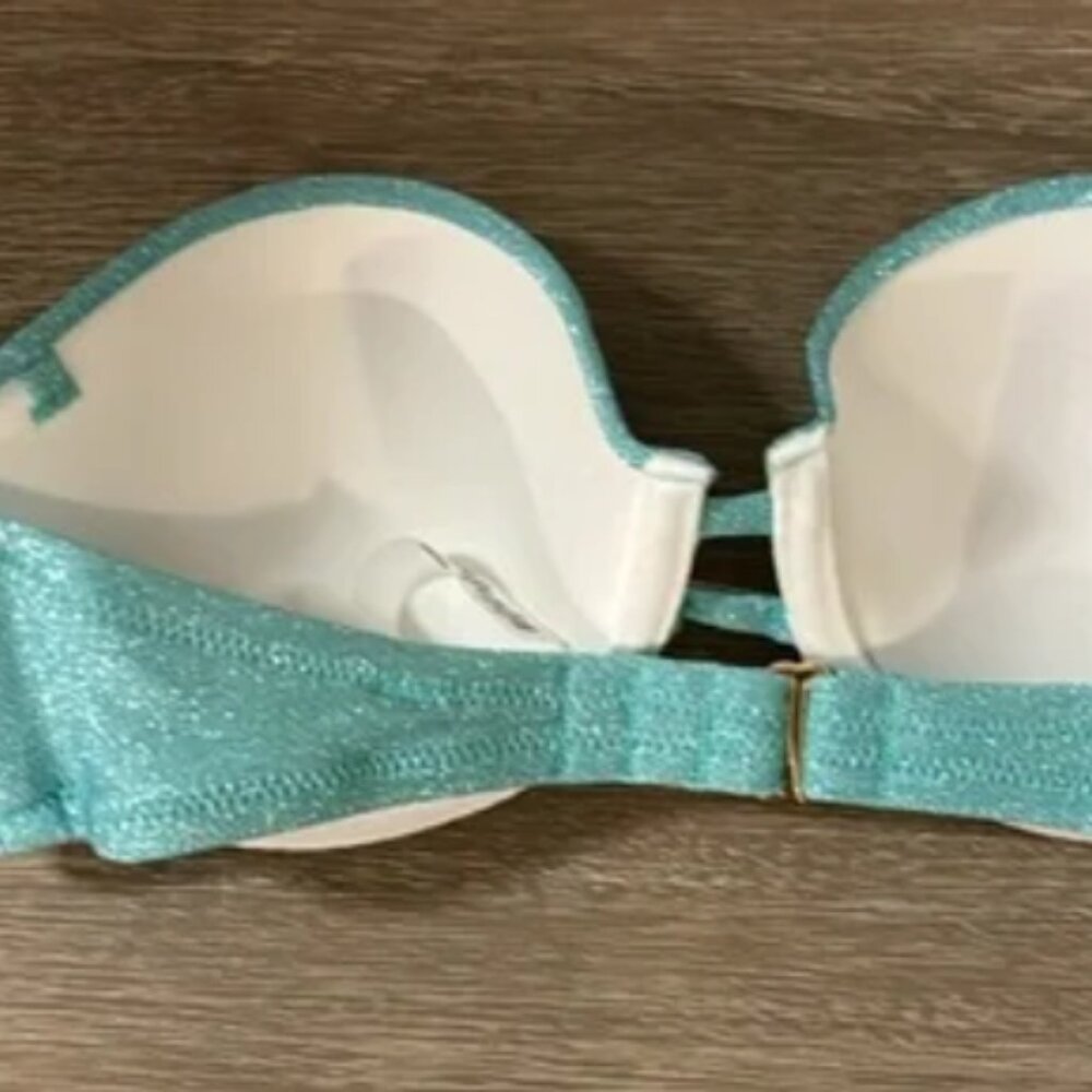 Victoria's Secret Swimsuit Bikini Sparkle blue green 32C / Medium High Leg - Picture 2 of 4